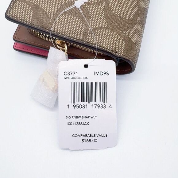 COACH C3771 Snap Wallet In Signature Canvas With Rainbow Colorblock Interior NWT - Picture 7 of 11